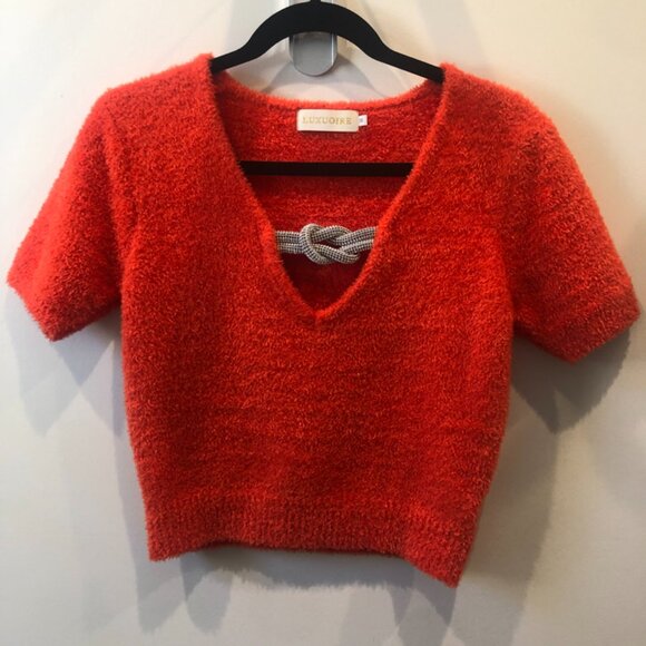 Orange blouse with brooch embellishment. - Picture 3 of 4